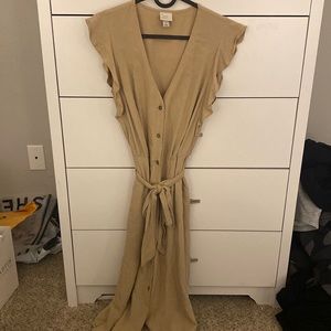 Cotton midi dress with waist tie